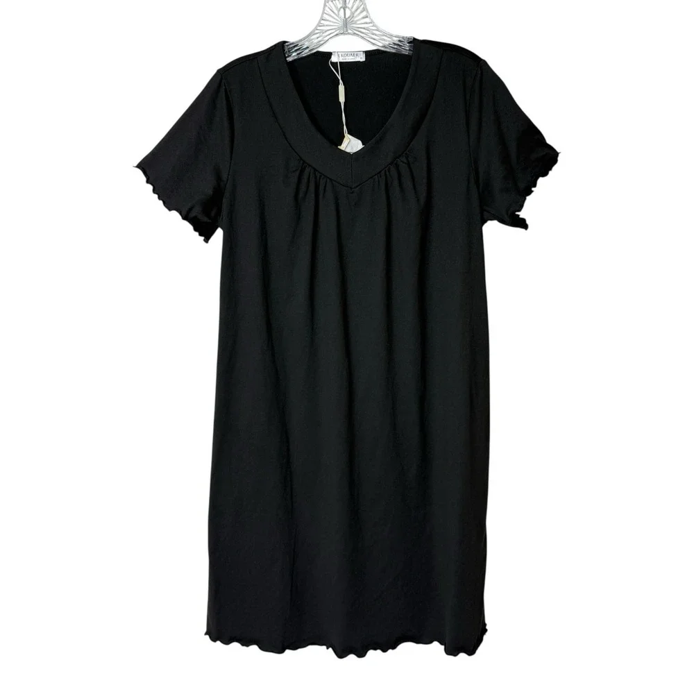 Ekouaer Nightgown‎ Pajama Short Sleeve Sleep Shirt Black Women's Small